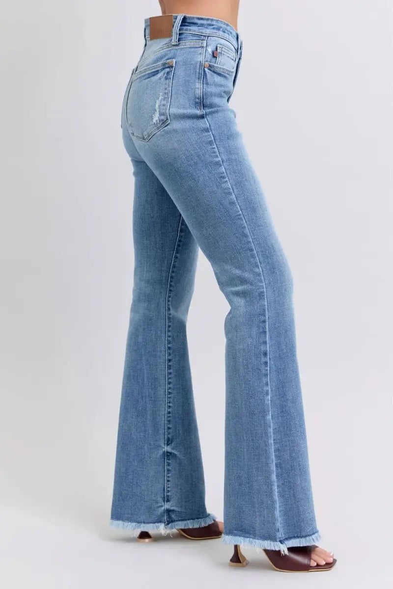 Judy Blue Full Size Raw Hem High Rise Bootcut Jeans for Women - Love Salve